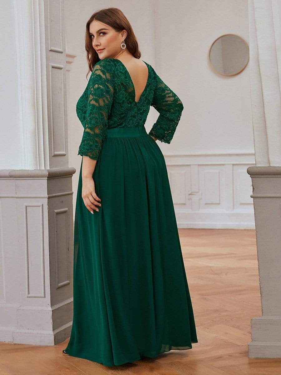 MsDresslyEP Plus Formal Dress Plus Size Long Lace Sleeve Formal Evening Gowns