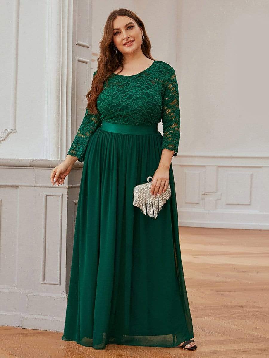 MsDresslyEP Plus Formal Dress Plus Size Long Lace Sleeve Formal Evening Gowns