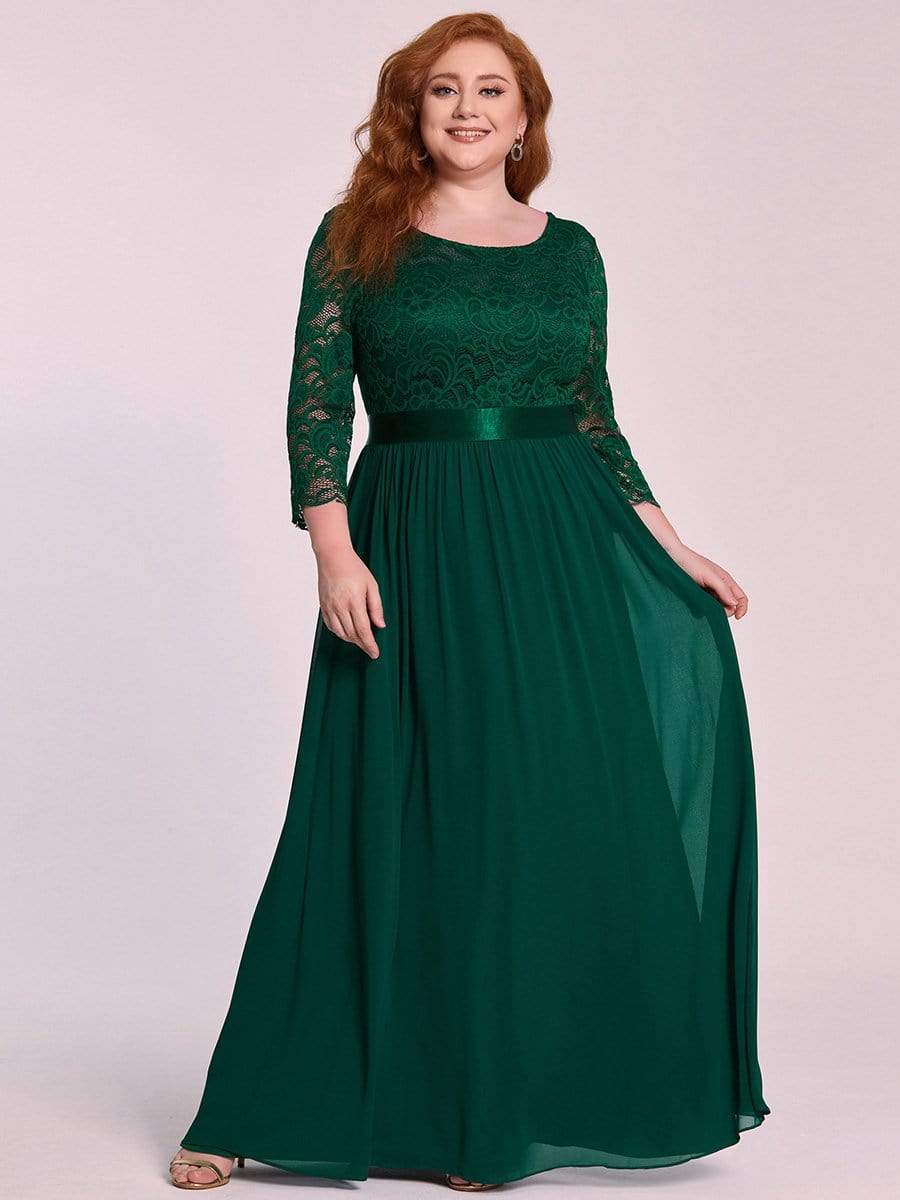 MsDresslyEP Plus Formal Dress Plus Size Long Lace Sleeve Formal Evening Gowns