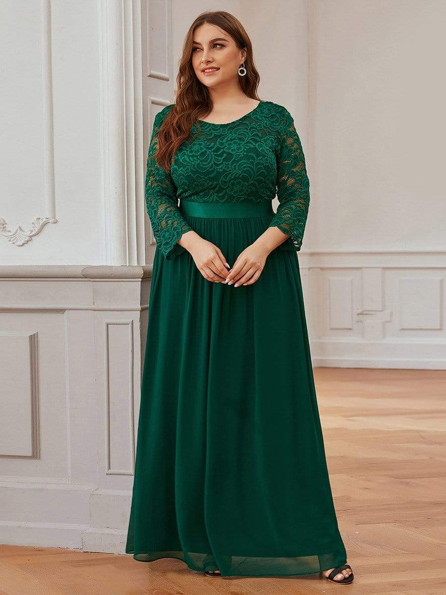 MsDresslyEP Plus Formal Dress Plus Size Long Lace Sleeve Formal Evening Gowns