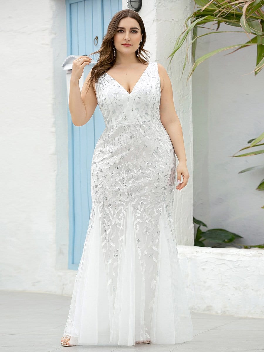 MsDresslyEP Plus Formal Dress Plus Size Maxi Sequin Formal Dresses & Gowns DRE230973837WHT16