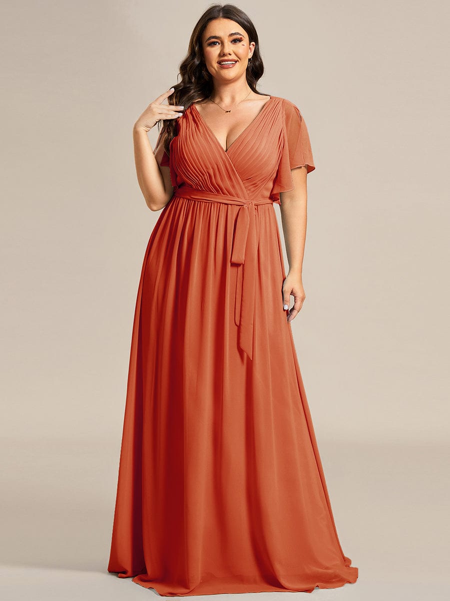 MsDresslyEP Plus Formal Dress Plus Size Ruffle Pleated Chiffon Tie-Waist Evening Dress DRE230973701BOR16