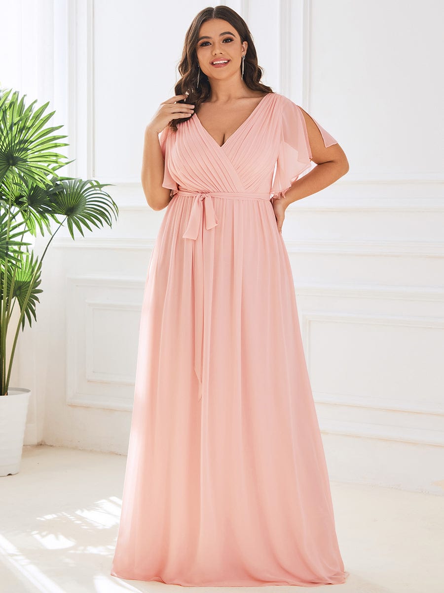 MsDresslyEP Plus Formal Dress Plus Size Ruffle Pleated Chiffon Tie-Waist Evening Dress DRE230973713PNK16