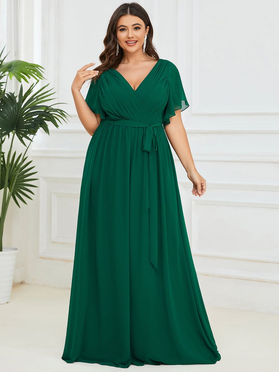 MsDresslyEP Plus Formal Dress Plus Size Ruffle Pleated Chiffon Tie-Waist Evening Dress DRE230973719DGV16