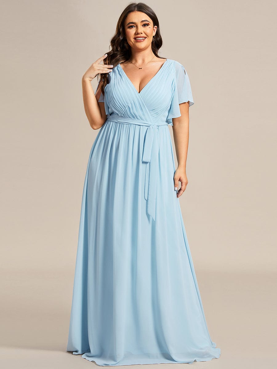 MsDresslyEP Plus Formal Dress Plus Size Ruffle Pleated Chiffon Tie-Waist Evening Dress DRE230973731SKY16