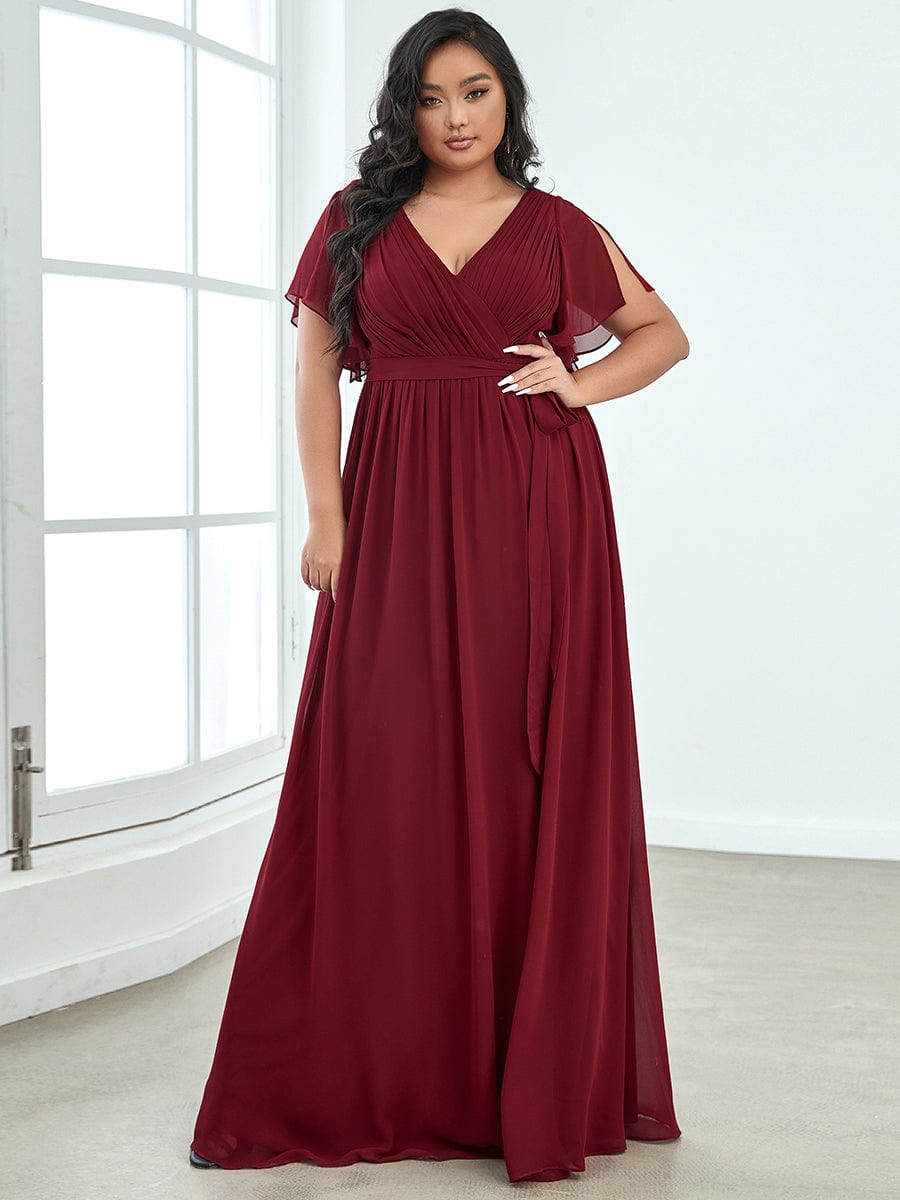 MsDresslyEP Plus Formal Dress Plus Size Ruffle Pleated Chiffon Tie-Waist Evening Dress DRE230973755BDG16