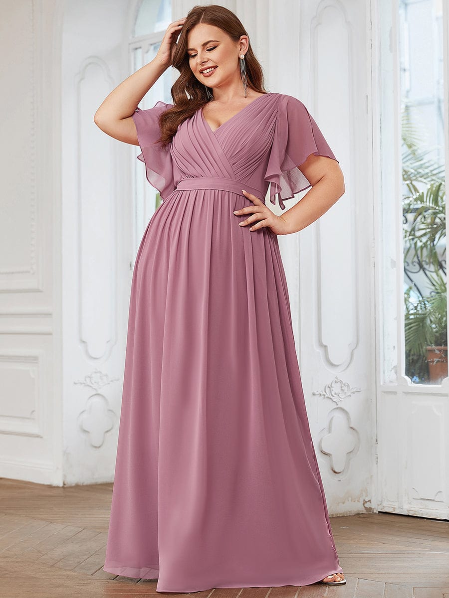 MsDresslyEP Plus Formal Dress Plus Size Ruffle Pleated Chiffon Tie-Waist Evening Dress DRE230973761POH16