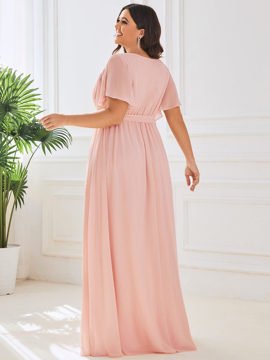 MsDresslyEP Plus Formal Dress Plus Size Ruffle Pleated Chiffon Tie-Waist Evening Dress