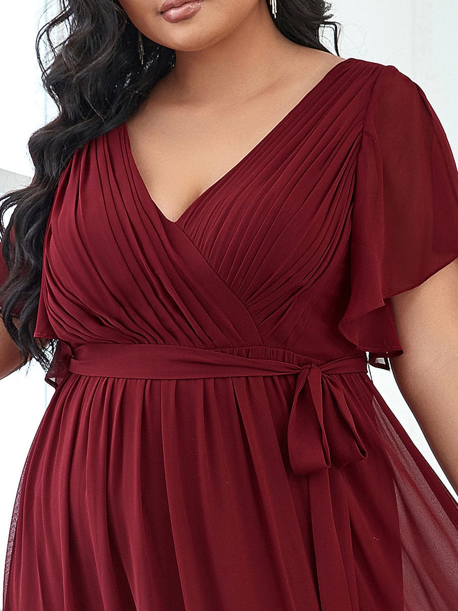 MsDresslyEP Plus Formal Dress Plus Size Ruffle Pleated Chiffon Tie-Waist Evening Dress