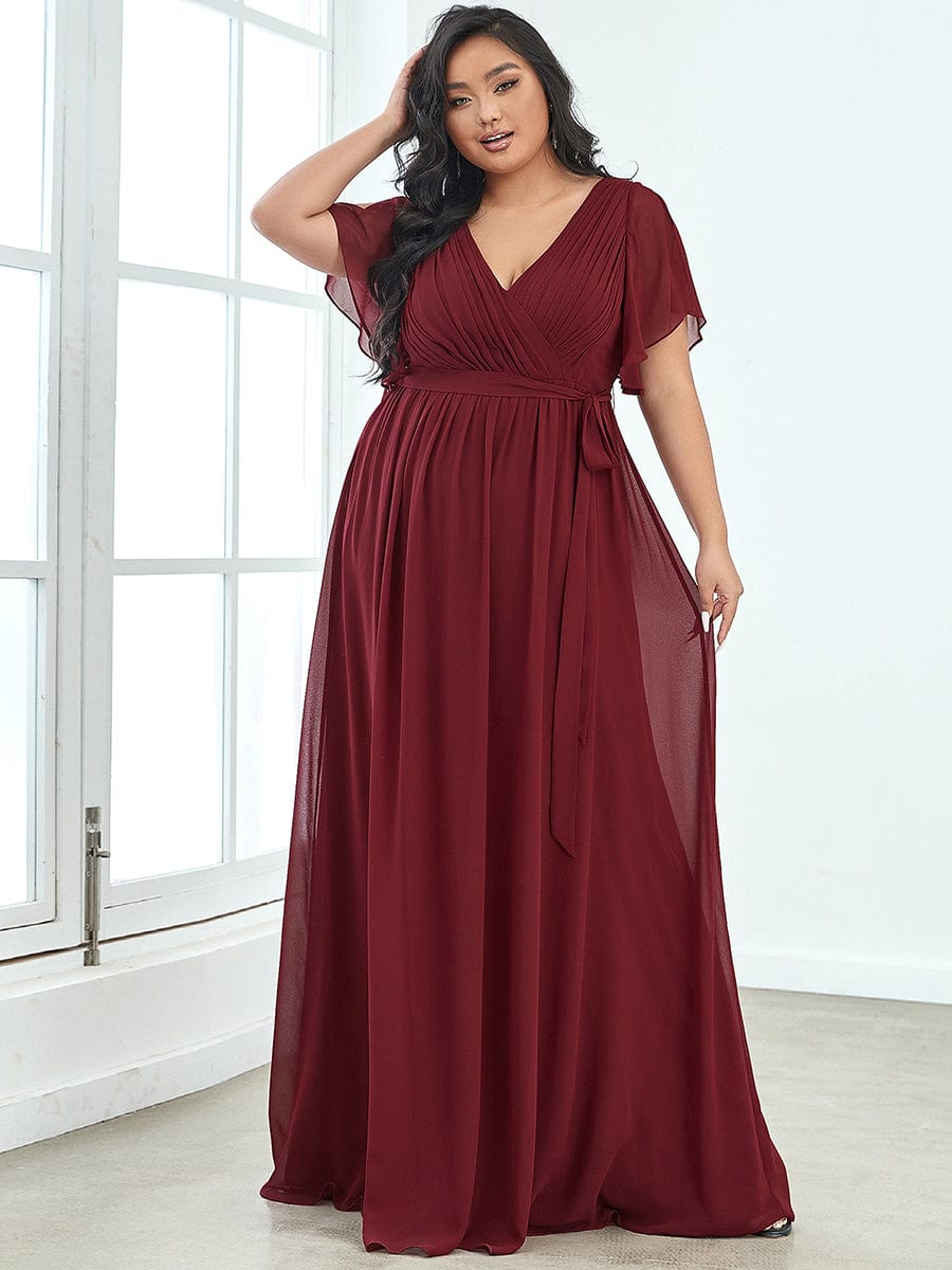 MsDresslyEP Plus Formal Dress Plus Size Ruffle Pleated Chiffon Tie-Waist Evening Dress