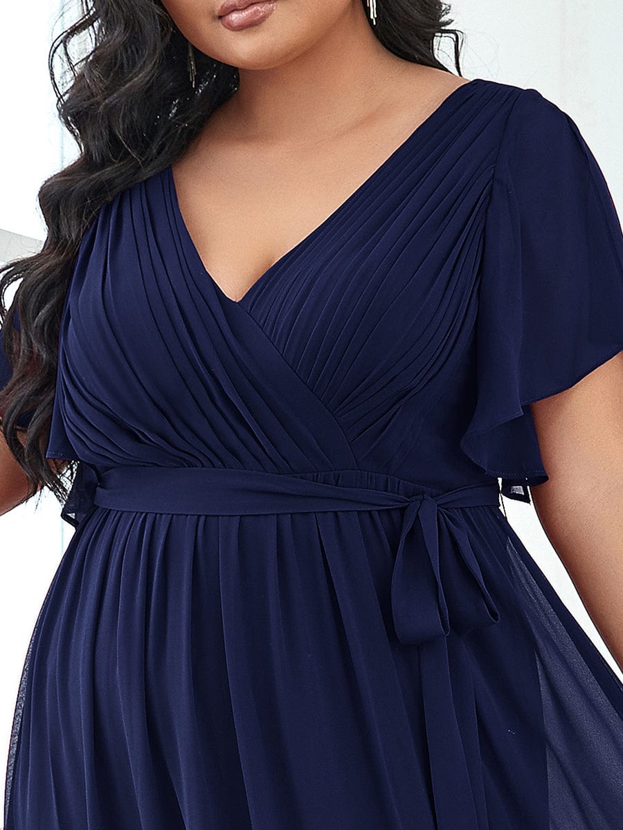 MsDresslyEP Plus Formal Dress Plus Size Ruffle Pleated Chiffon Tie-Waist Evening Dress