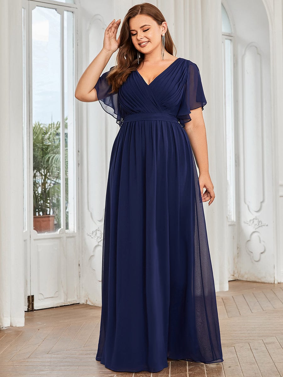 MsDresslyEP Plus Formal Dress Plus Size Ruffle Pleated Chiffon Tie-Waist Evening Dress