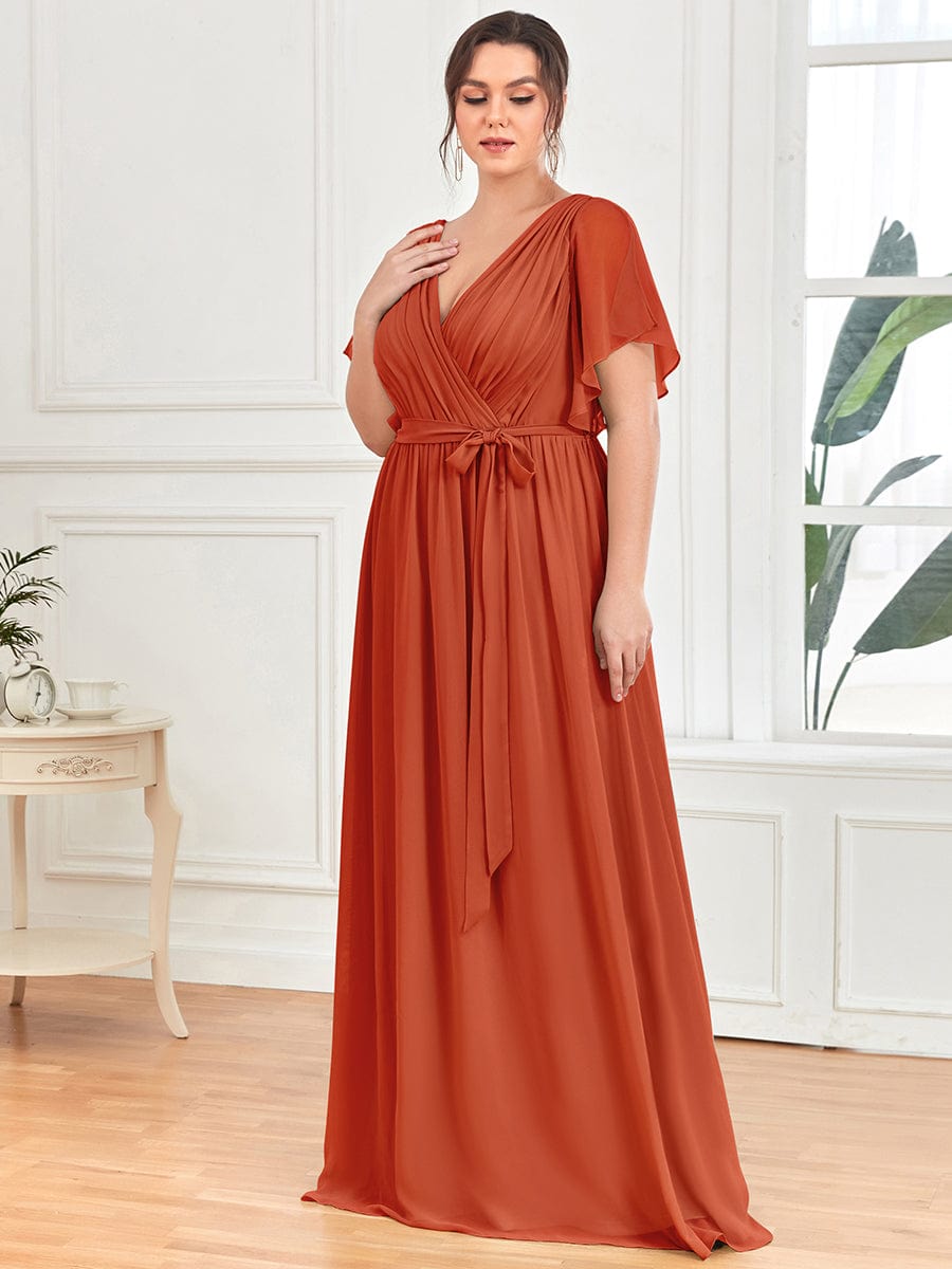 MsDresslyEP Plus Formal Dress Plus Size Ruffle Pleated Chiffon Tie-Waist Evening Dress