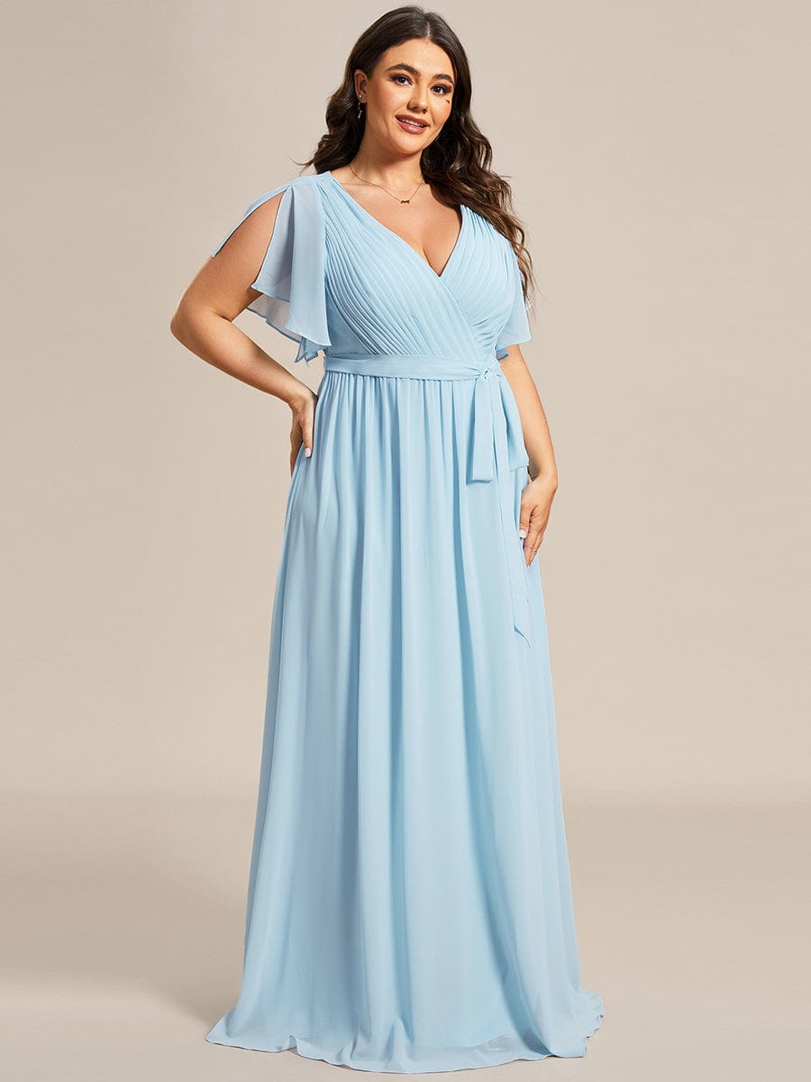 MsDresslyEP Plus Formal Dress Plus Size Ruffle Pleated Chiffon Tie-Waist Evening Dress