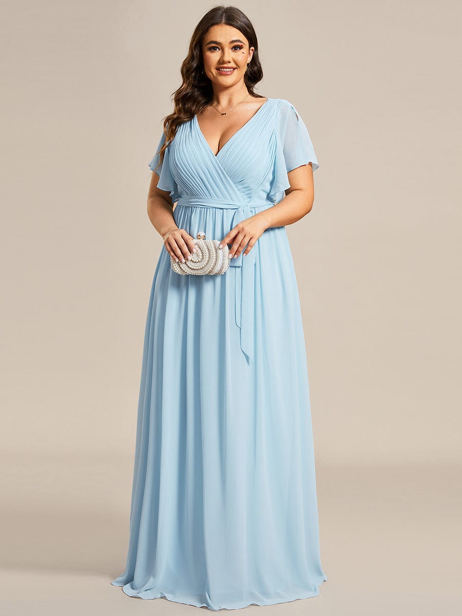 MsDresslyEP Plus Formal Dress Plus Size Ruffle Pleated Chiffon Tie-Waist Evening Dress