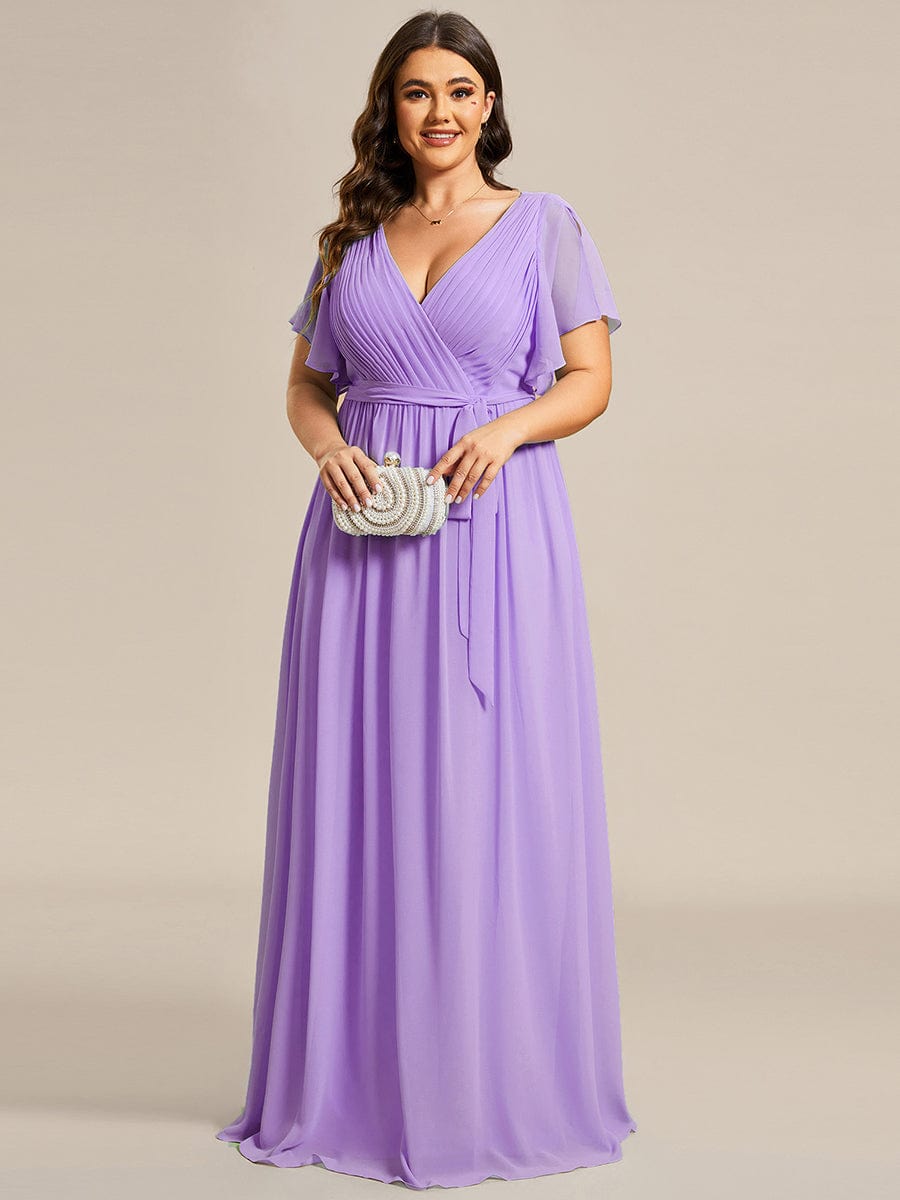 MsDresslyEP Plus Formal Dress Plus Size Ruffle Pleated Chiffon Tie-Waist Evening Dress