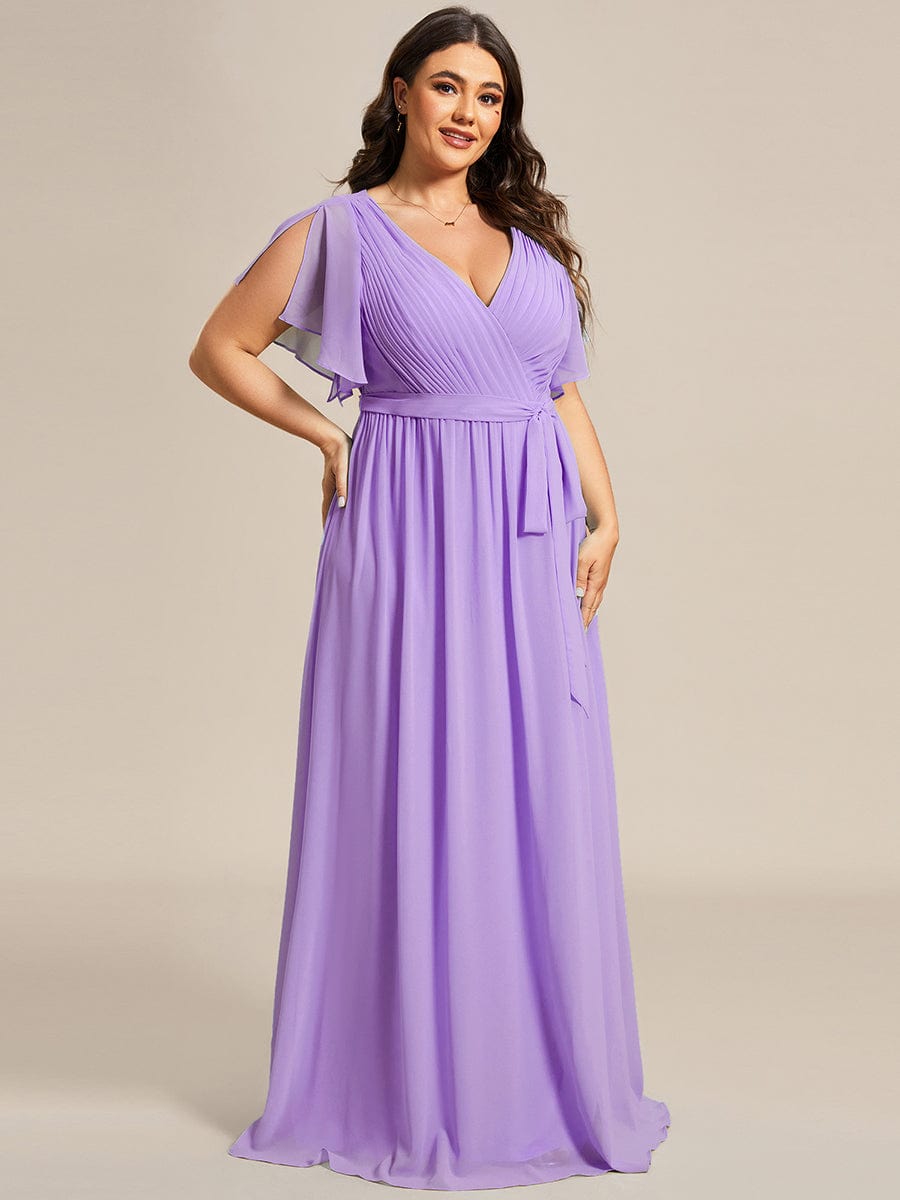 MsDresslyEP Plus Formal Dress Plus Size Ruffle Pleated Chiffon Tie-Waist Evening Dress