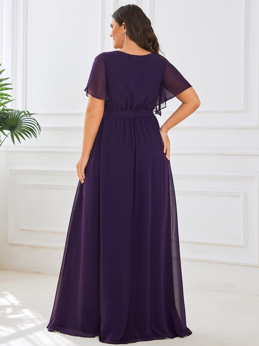 MsDresslyEP Plus Formal Dress Plus Size Ruffle Pleated Chiffon Tie-Waist Evening Dress