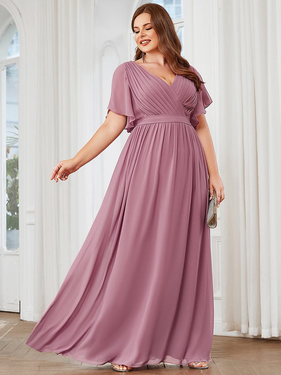 MsDresslyEP Plus Formal Dress Plus Size Ruffle Pleated Chiffon Tie-Waist Evening Dress