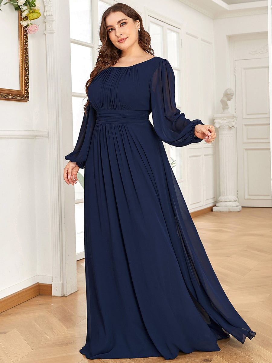 MsDresslyEP Plus Formal Dress Plus Size See-Through Puff Sleeve Chiffon Mother Dress DRE230912A4801NBY16