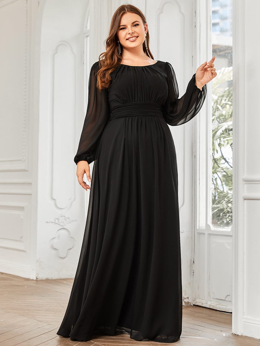 MsDresslyEP Plus Formal Dress Plus Size See-Through Puff Sleeve Chiffon Mother Dress DRE230912A4807BLK16