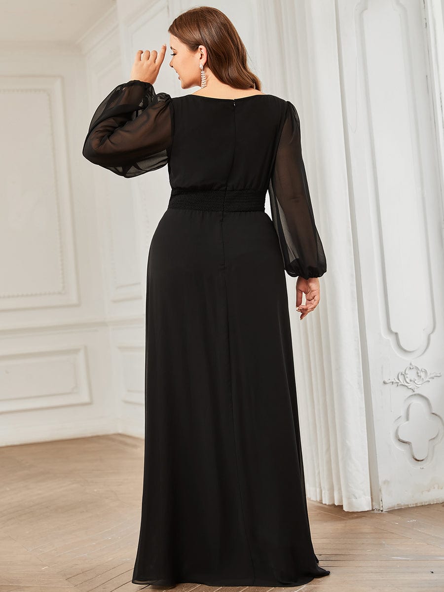 MsDresslyEP Plus Formal Dress Plus Size See-Through Puff Sleeve Chiffon Mother Dress