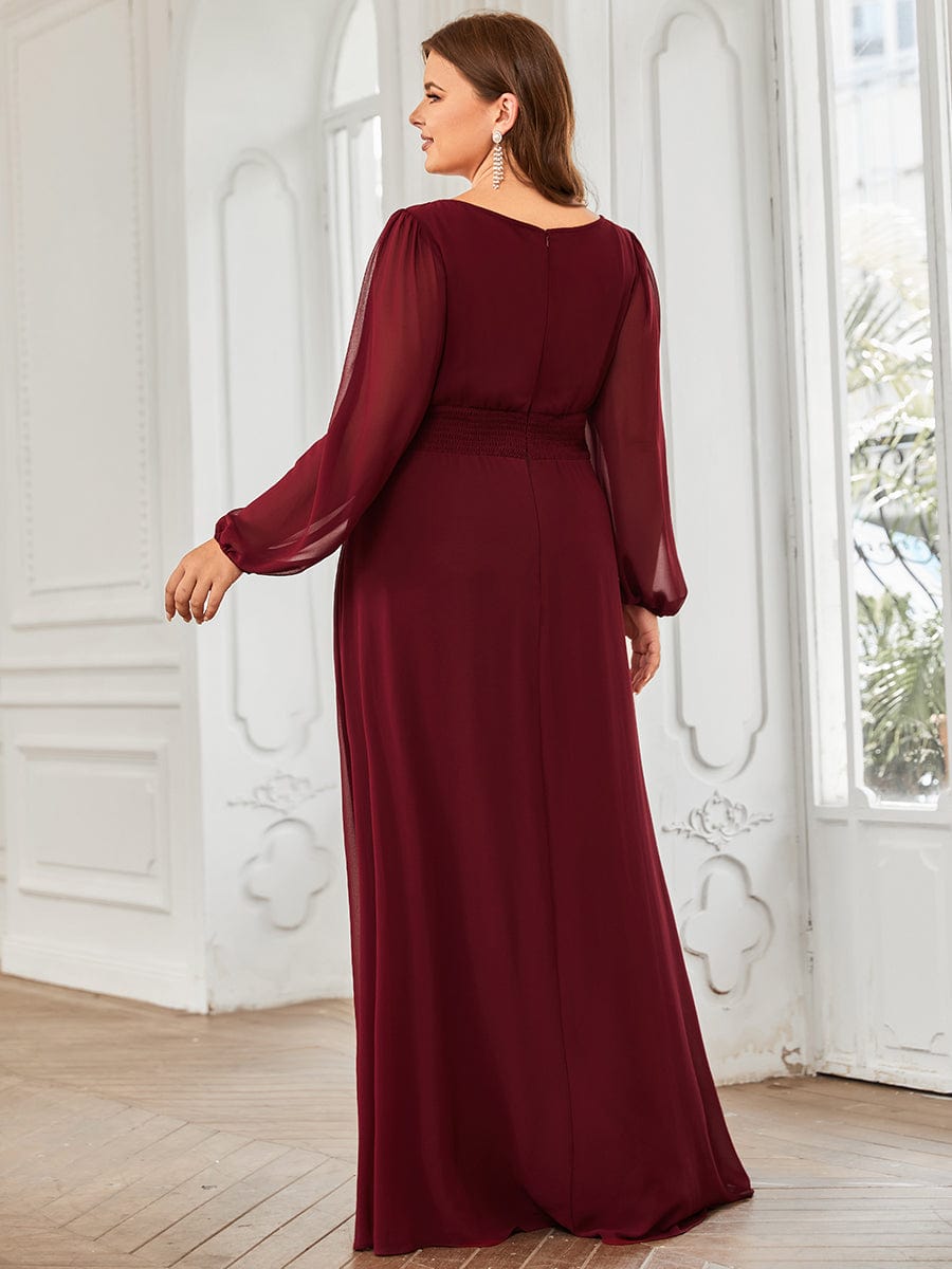 MsDresslyEP Plus Formal Dress Plus Size See-Through Puff Sleeve Chiffon Mother Dress