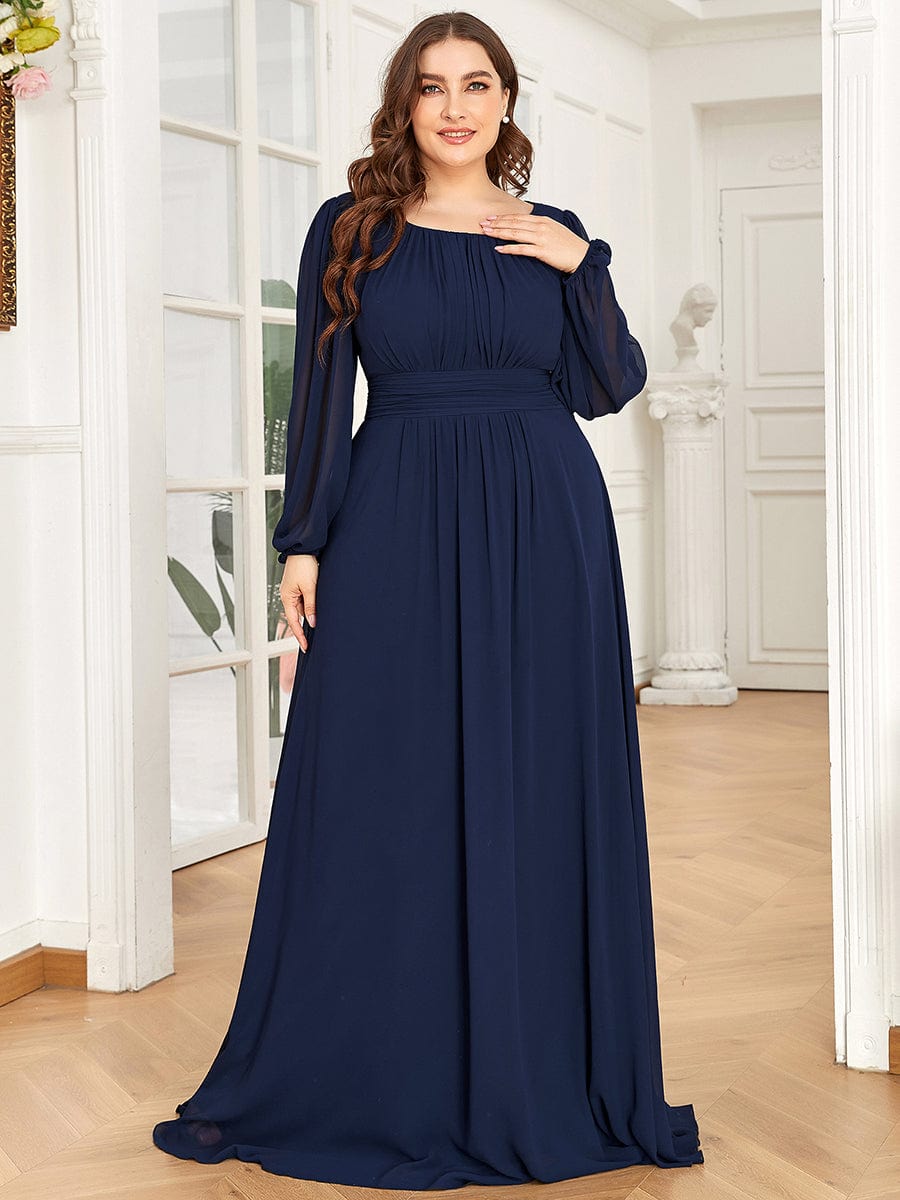 MsDresslyEP Plus Formal Dress Plus Size See-Through Puff Sleeve Chiffon Mother Dress