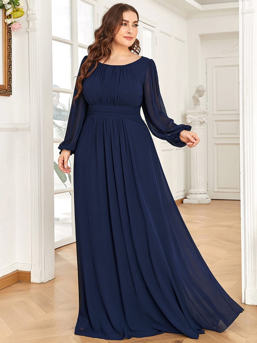 MsDresslyEP Plus Formal Dress Plus Size See-Through Puff Sleeve Chiffon Mother Dress