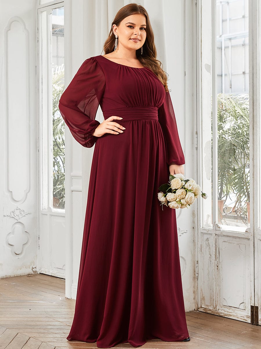 MsDresslyEP Plus Formal Dress Plus Size See-Through Puff Sleeve Chiffon Mother Dress