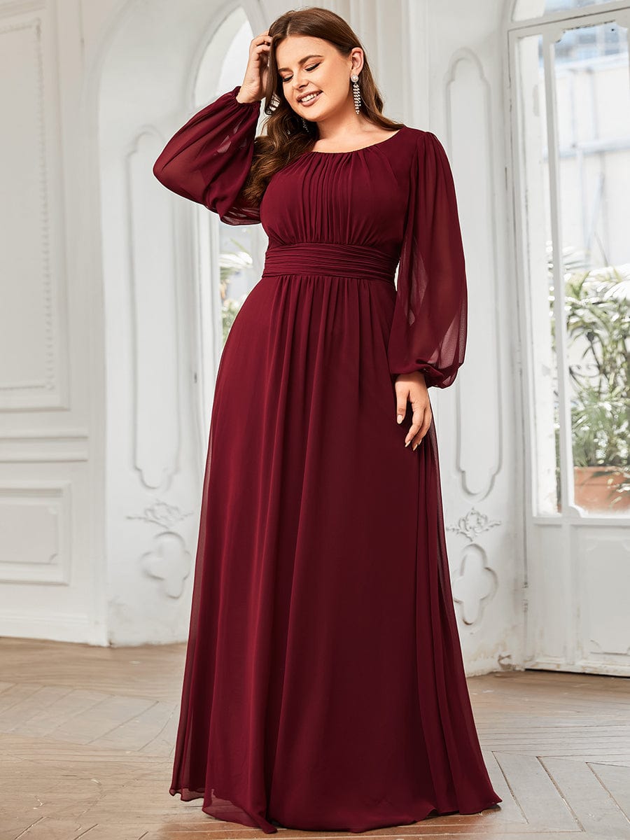 MsDresslyEP Plus Formal Dress Plus Size See-Through Puff Sleeve Chiffon Mother Dress