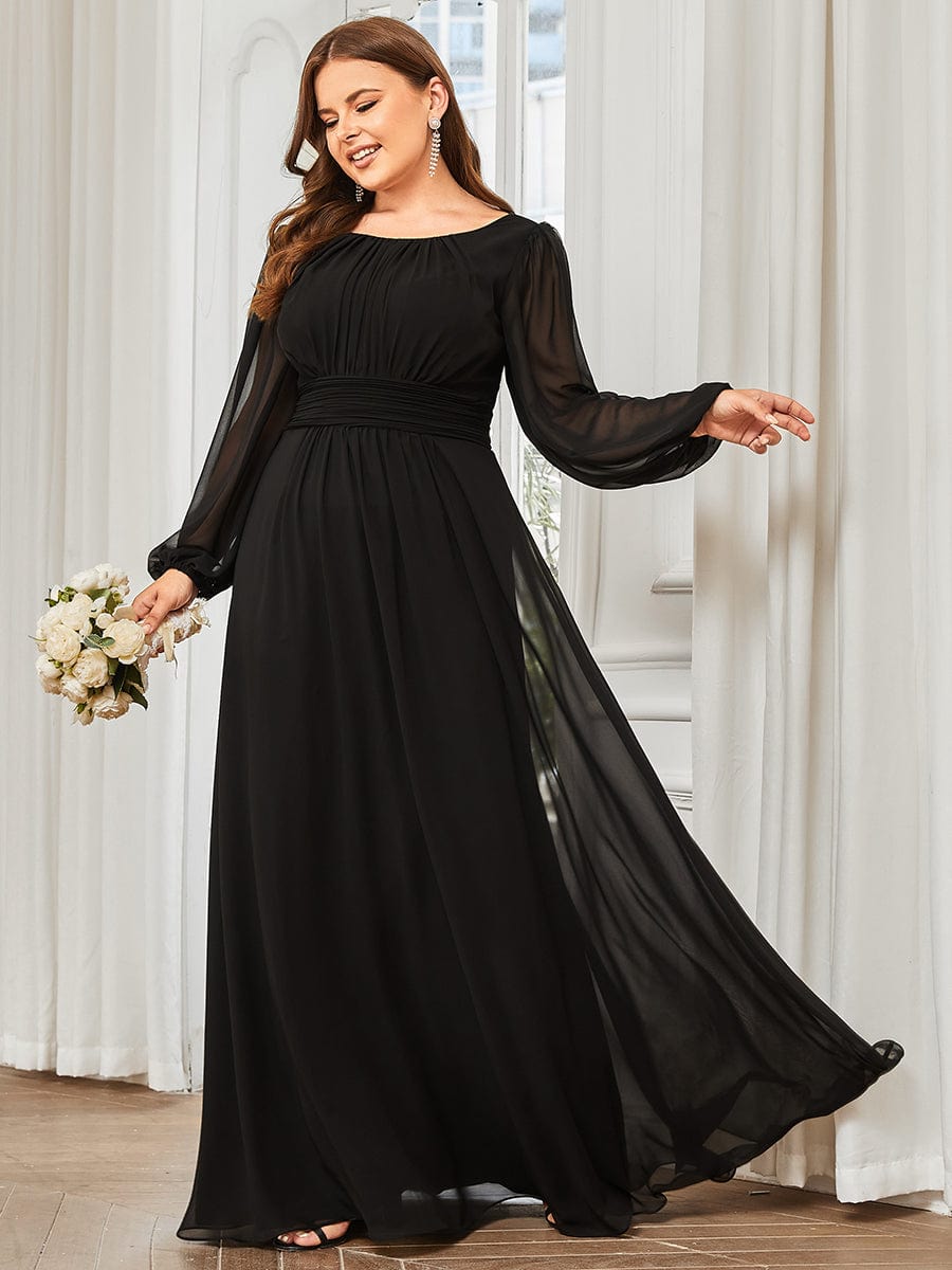 MsDresslyEP Plus Formal Dress Plus Size See-Through Puff Sleeve Chiffon Mother Dress