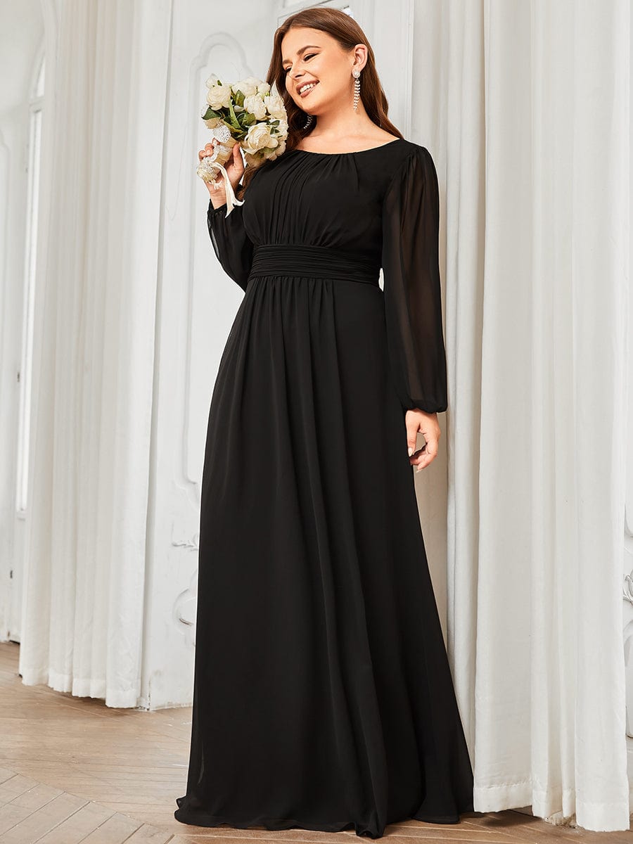 MsDresslyEP Plus Formal Dress Plus Size See-Through Puff Sleeve Chiffon Mother Dress