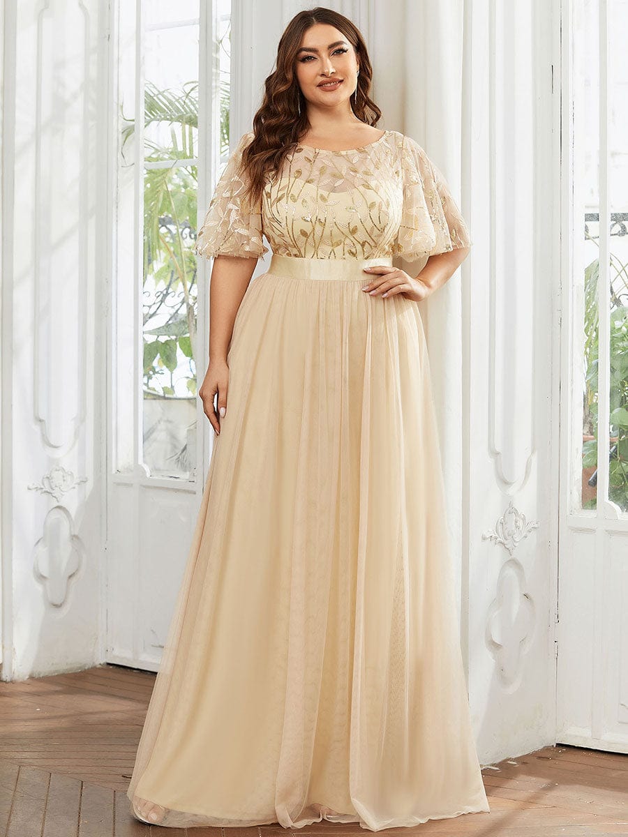 MsDresslyEP Plus Formal Dress Plus Size Sequin Bodice Long Formal Evening Dresses DRE230977401GDL16