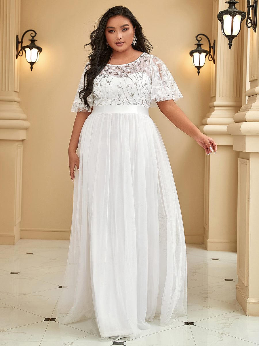 MsDresslyEP Plus Formal Dress Plus Size Sequin Bodice Long Formal Evening Dresses DRE230977473WHT16