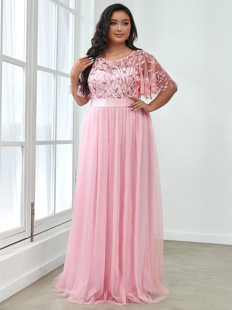 MsDresslyEP Plus Formal Dress Plus Size Sequin Bodice Long Formal Evening Dresses DRE230977489PNK16