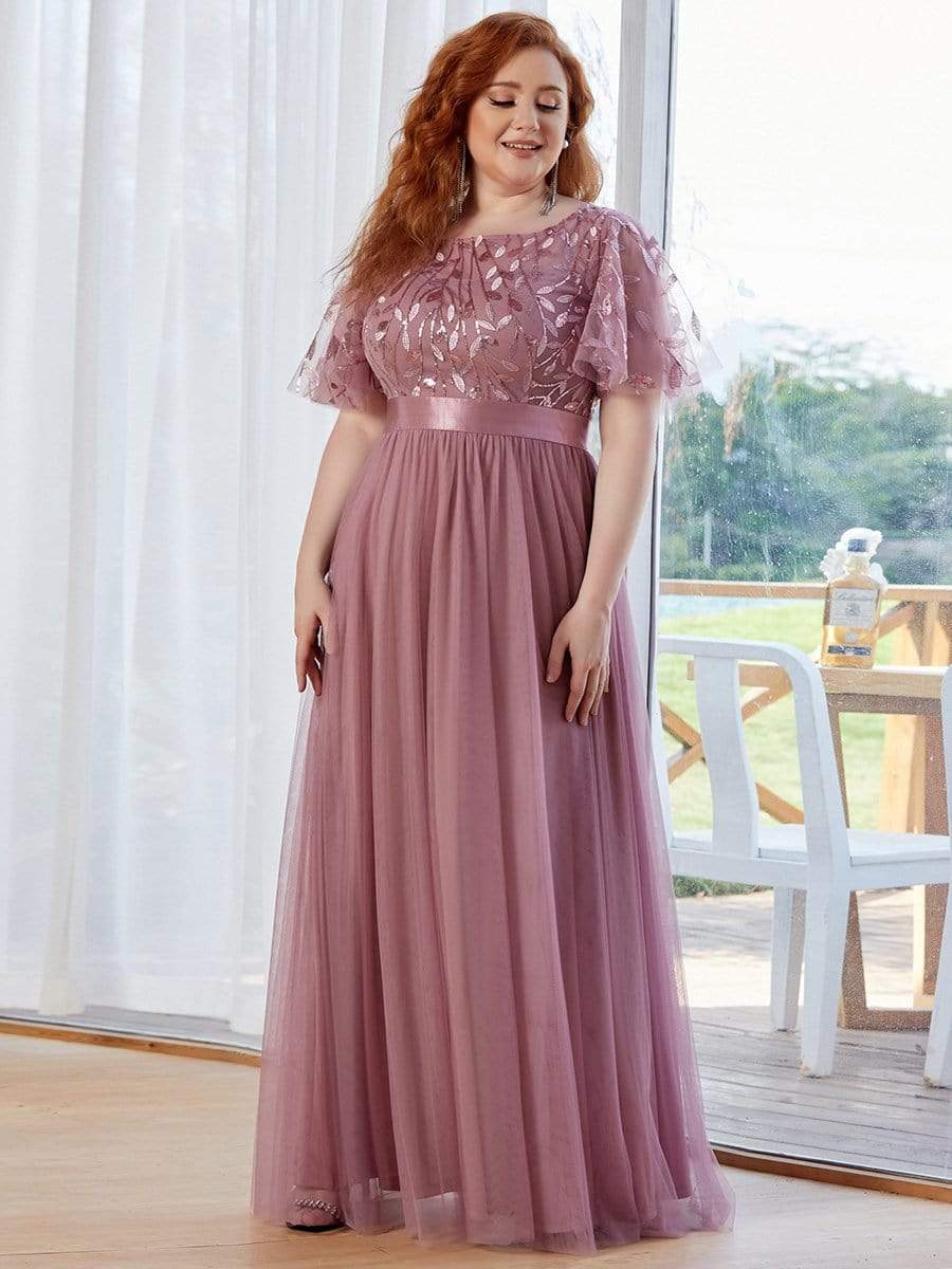 MsDresslyEP Plus Formal Dress Plus Size Sequin Bodice Long Formal Evening Dresses