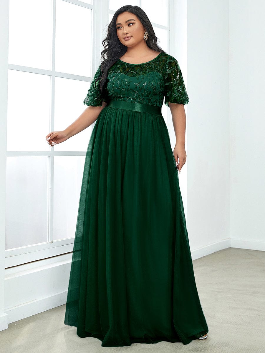 MsDresslyEP Plus Formal Dress Plus Size Sequin Bodice Long Formal Evening Dresses