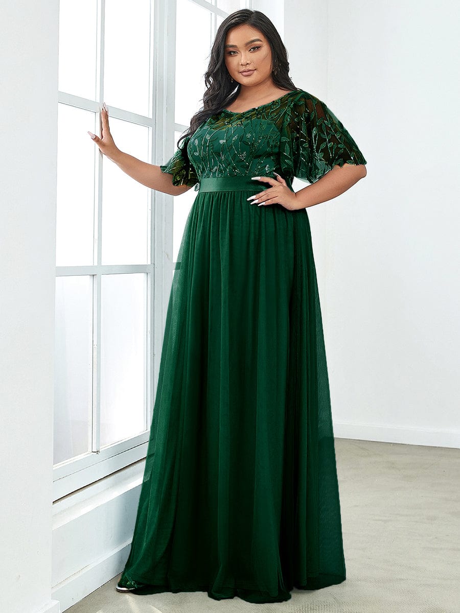 MsDresslyEP Plus Formal Dress Plus Size Sequin Bodice Long Formal Evening Dresses