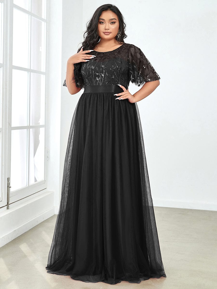 MsDresslyEP Plus Formal Dress Plus Size Sequin Bodice Long Formal Evening Dresses