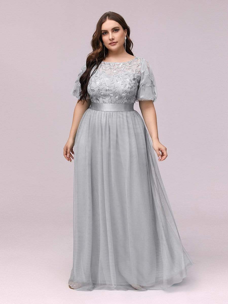 MsDresslyEP Plus Formal Dress Plus Size Sequin Bodice Long Formal Evening Dresses