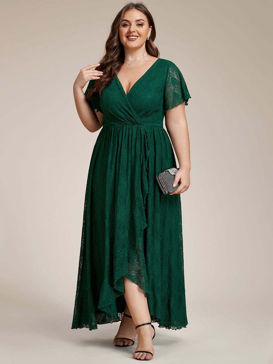 MsDresslyEP Plus Formal Dress Plus Size Short Sleeve Ruffled V-Neck A-Line Lace Evening Dress DRE230975901DGV16