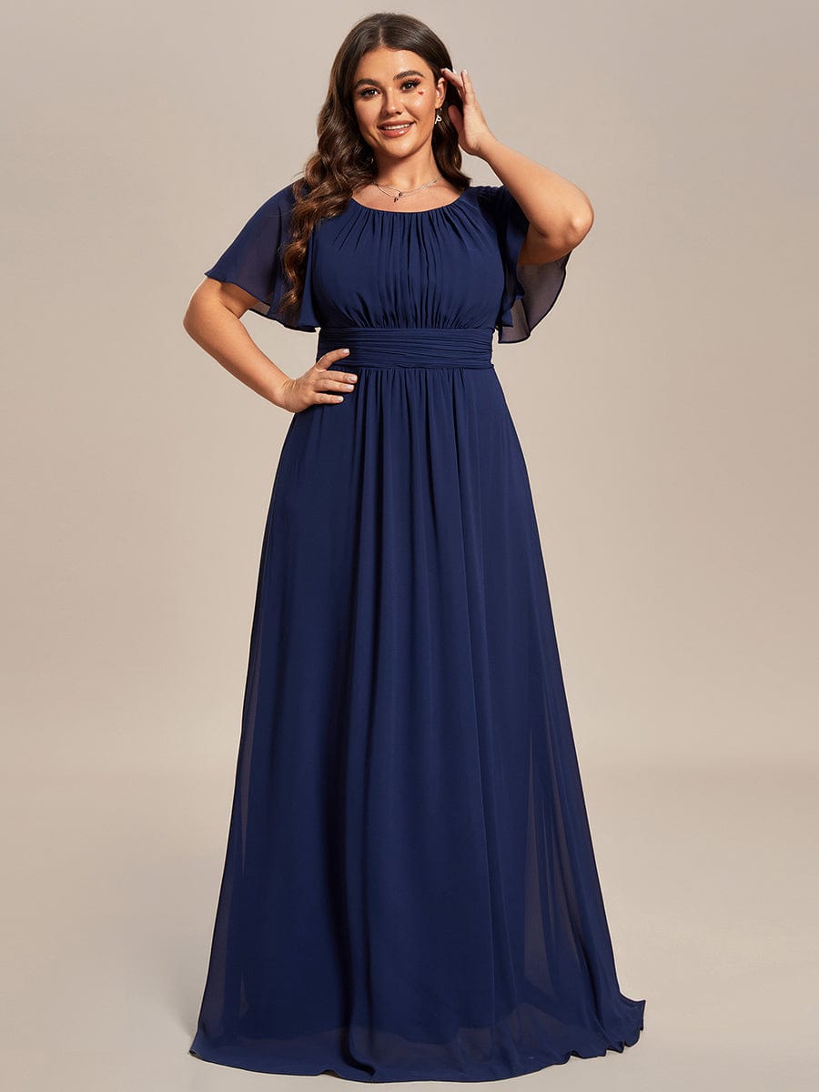 MsDresslyEP Plus Formal Dress Plus Size Simple Chiffon Pleated A-Line Round Neckline Bridesmaid Dress DRE230912A0301NBY16