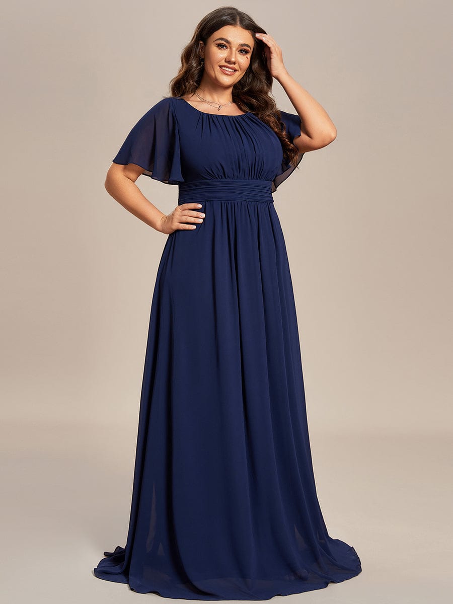 MsDresslyEP Plus Formal Dress Plus Size Simple Chiffon Pleated A-Line Round Neckline Bridesmaid Dress