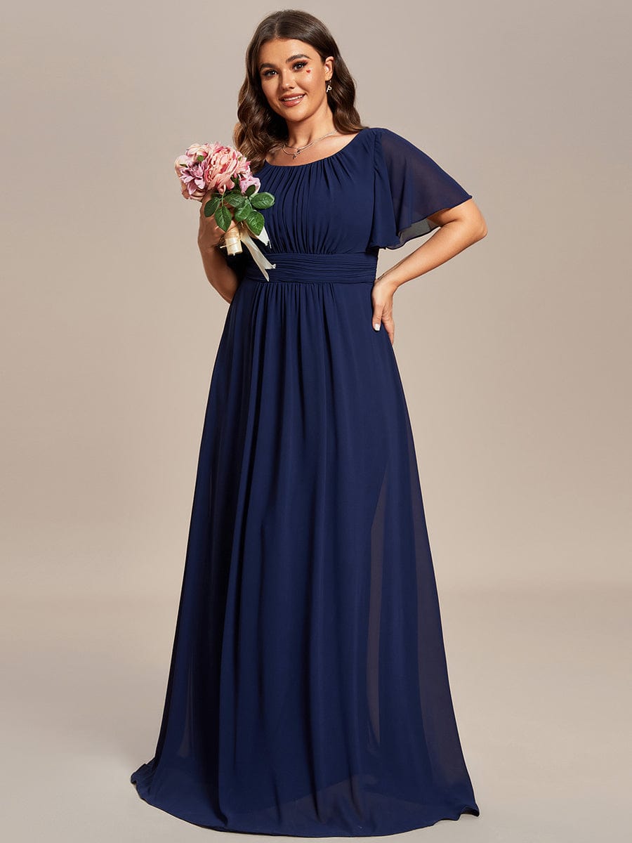 MsDresslyEP Plus Formal Dress Plus Size Simple Chiffon Pleated A-Line Round Neckline Bridesmaid Dress