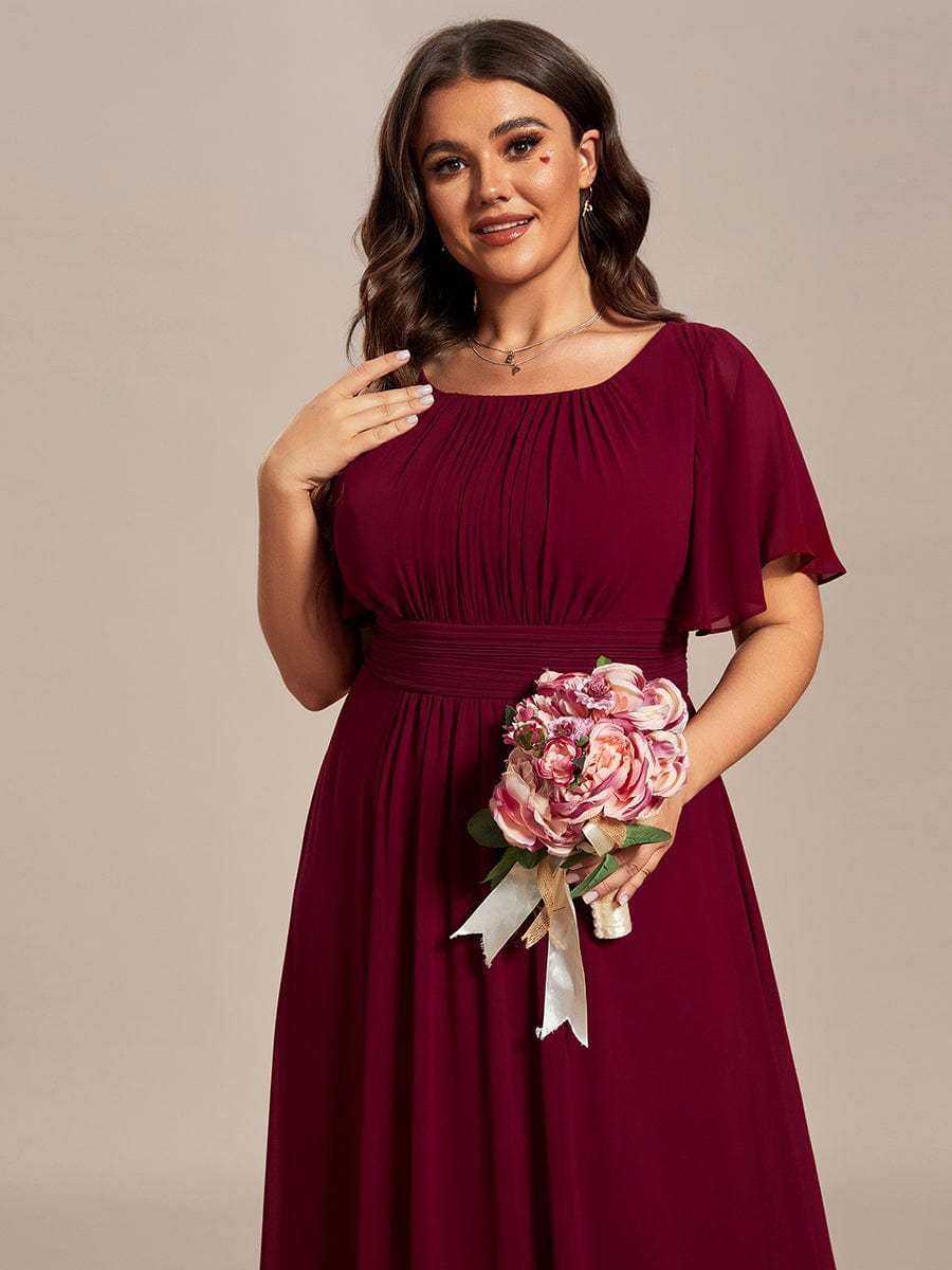 MsDresslyEP Plus Formal Dress Plus Size Simple Chiffon Pleated A-Line Round Neckline Bridesmaid Dress