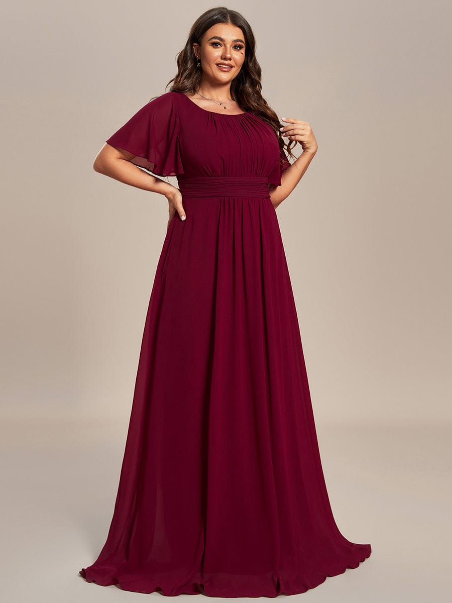 MsDresslyEP Plus Formal Dress Plus Size Simple Chiffon Pleated A-Line Round Neckline Bridesmaid Dress