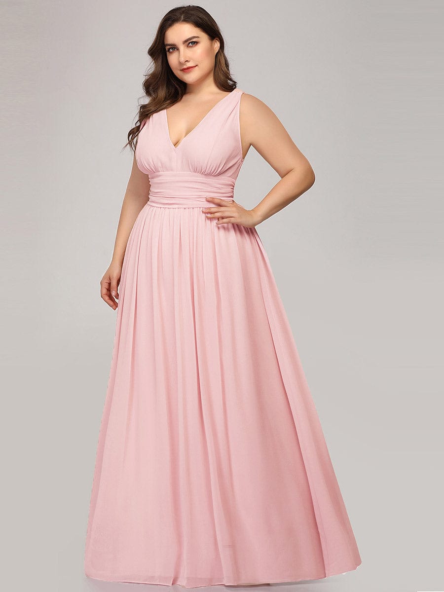 MsDresslyEP Plus Formal Dress Plus Size Sleeveless V-Neck Chiffon Semi Formal Maxi Dress DRE230975367PNK18