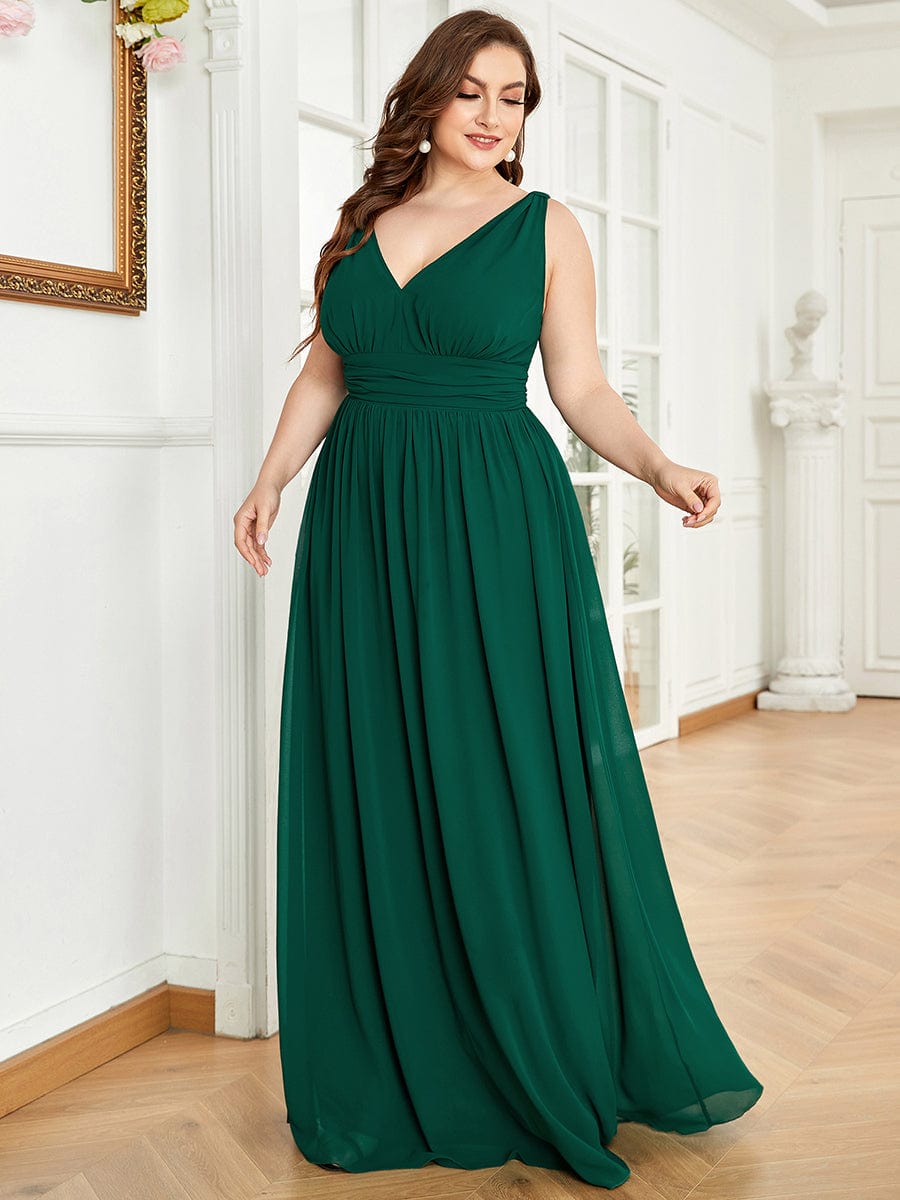 MsDresslyEP Plus Formal Dress Plus Size Sleeveless V-Neck Chiffon Semi Formal Maxi Dress