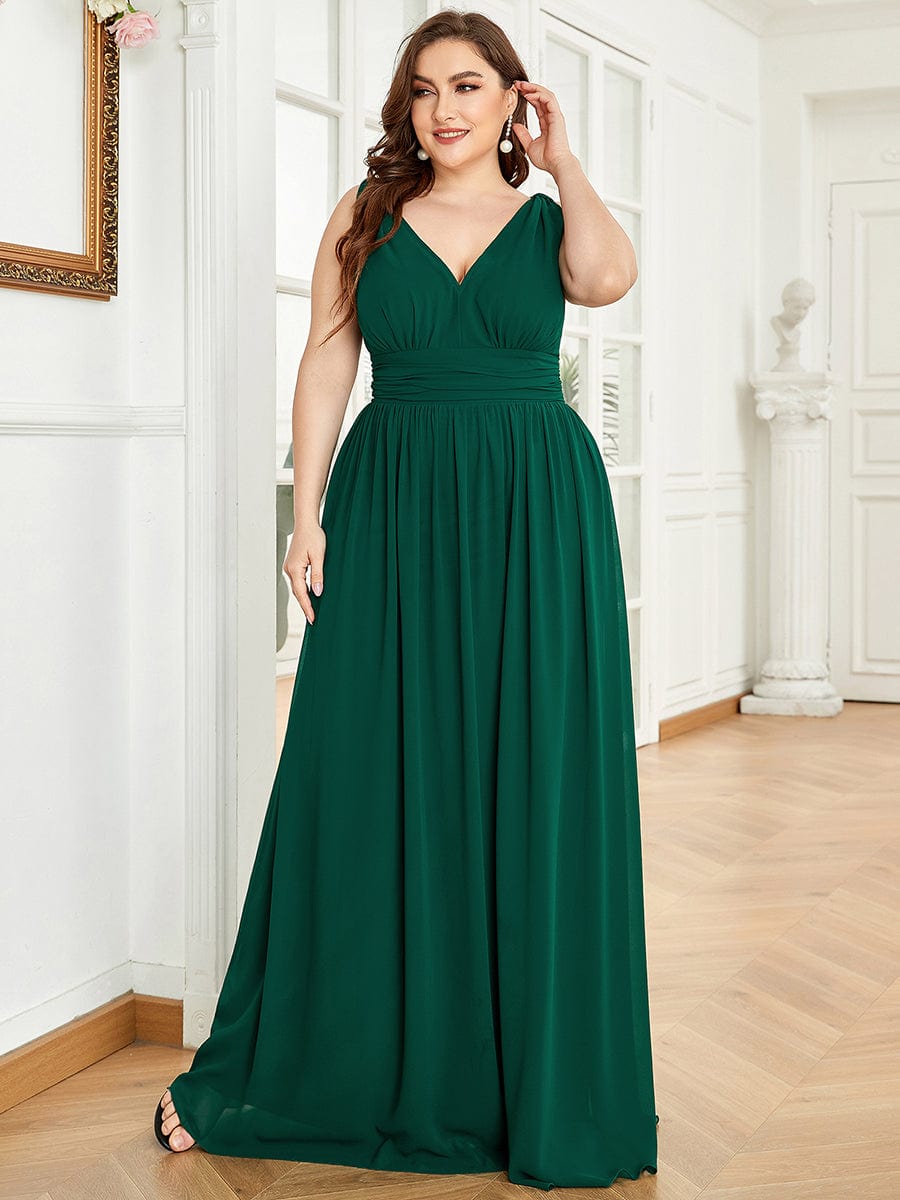 MsDresslyEP Plus Formal Dress Plus Size Sleeveless V-Neck Chiffon Semi Formal Maxi Dress